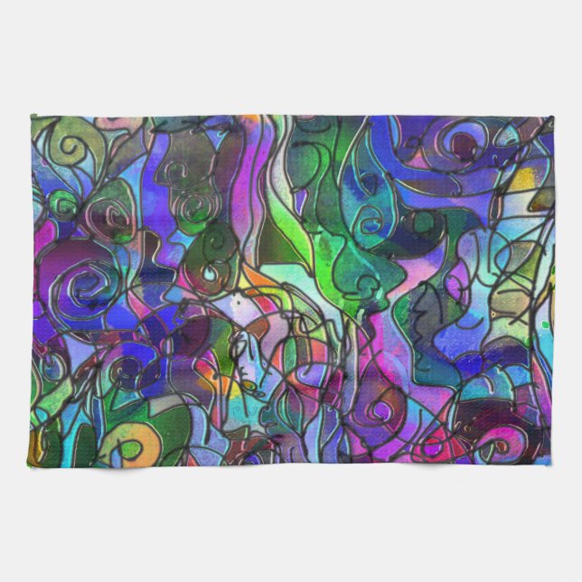 All the Colours with Swirls and Lines Kitchen Towel (Horizontal)