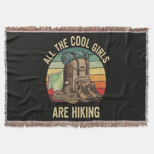 All The Cool Girls Are Hiking Retro Throw Blanket