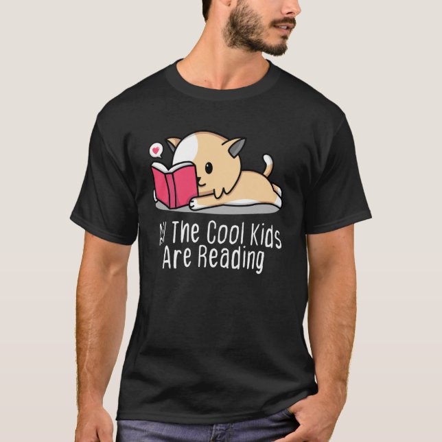 All the Cool Kids are Reading Book Cat T-Shirt (Front)