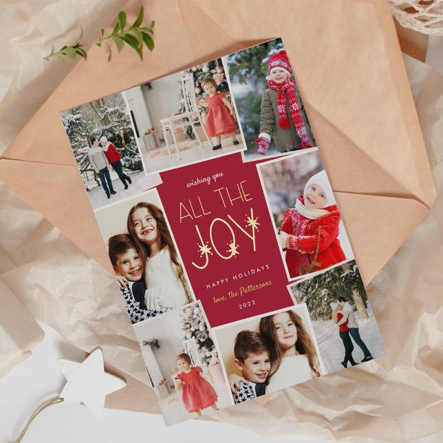 All the Joy | Multi Photo Collage Foil Holiday Card (Creator Uploaded)