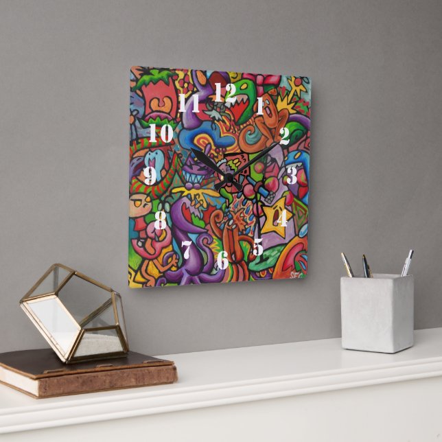 All The Noise By Squid Fear City Square Wall Clock (Office)