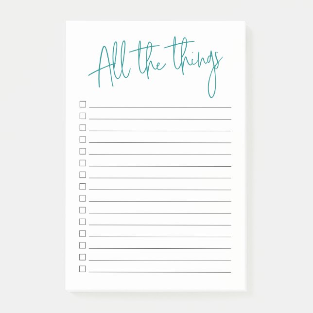 All The Things Teal with Checkboxes and Lines Post-it Notes (Front)