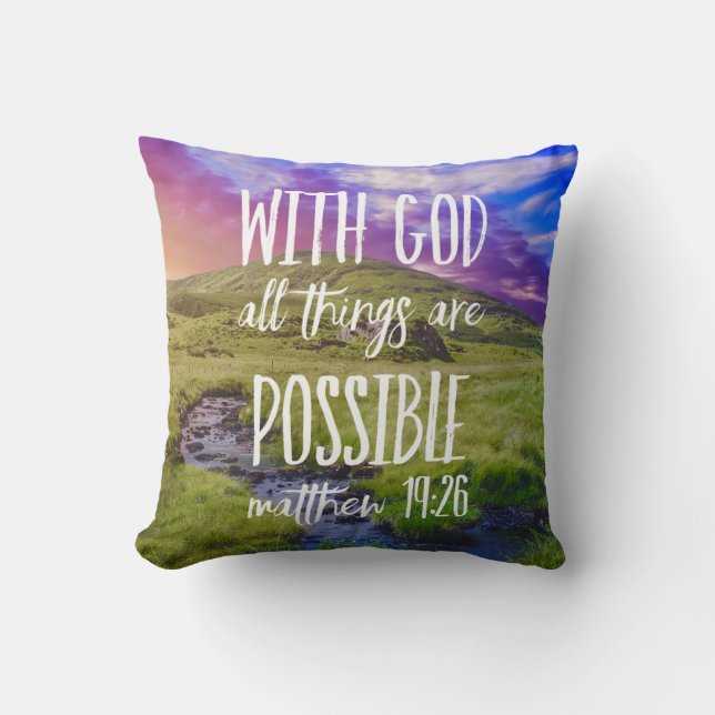 All Things are Possible Bible Verse Christian Throw Pillow (Front)