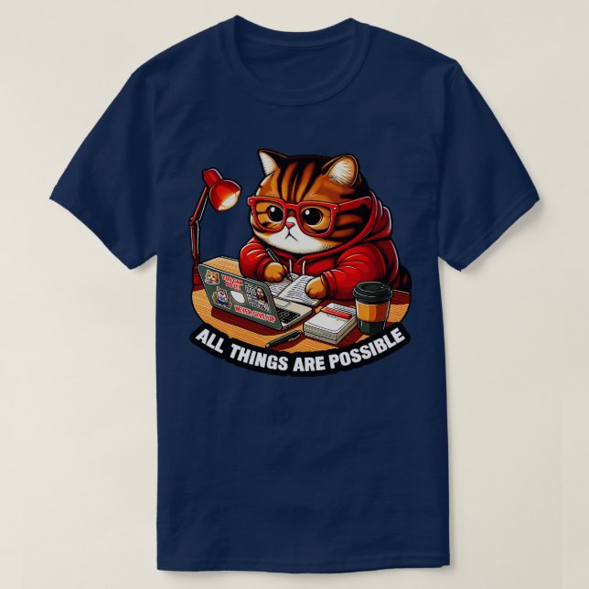 All Things Are Possible Chubby Tabby Cat Laptop Ho T-Shirt (Design Front)