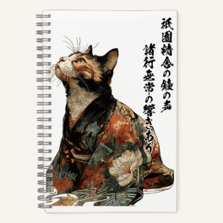 "All Things Change" Japanese Cat in Kimono Art Notebook