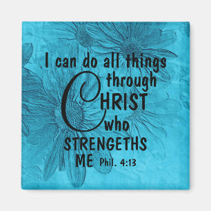 all things through Christ blue daisy magnet
