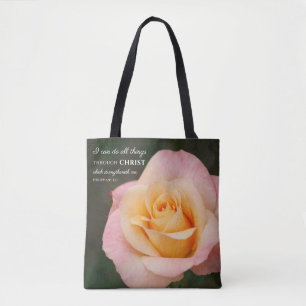 All Things Through Christ Philippians 4:13 Rose Tote Bag