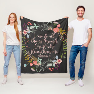 All things through Christ Philippians Bible Verse Fleece Blanket