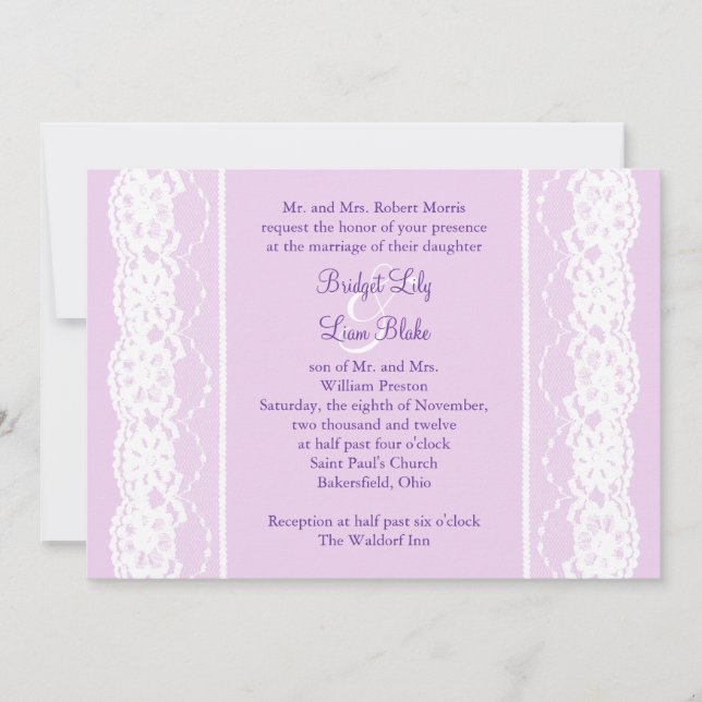 All Vintage French Lace Wedding Invitation (lilac) (Front)