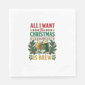 All Want Christmas Brew Beer Glasses Pine Hops Napkin