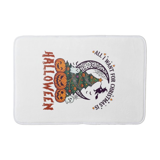 All Want Christmas Halloween Tree Pumpkins Ghosts_ Bath Mat (Front)