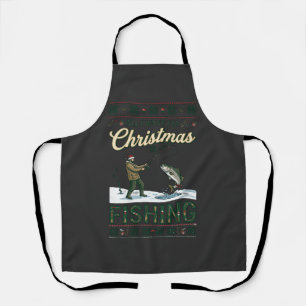 All Want Christmas Is Fishing Fisherman Fish Snowf Apron