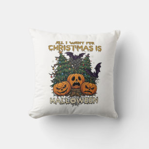 All Want Christmas Is Halloween Pumpkins Trees Bat Throw Pillow