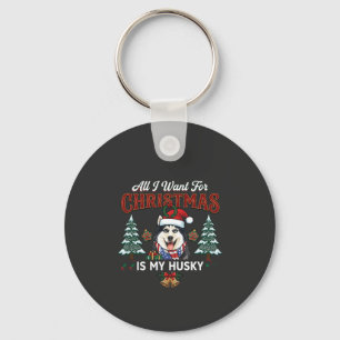 All Want Christmas Is Husky Dog Santa Hat Keychain
