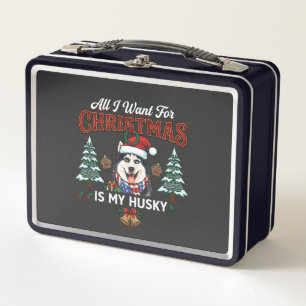 All Want Christmas Is Husky Dog Santa Hat Metal Lunch Box