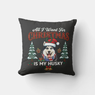 All Want Christmas Is Husky Dog Santa Hat Throw Pillow