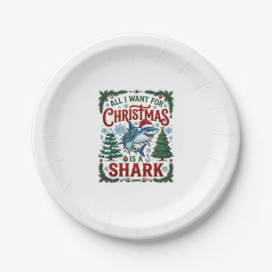 All Want Christmas Shark Pine Trees Paper Plate