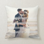 All We Need is Love and the Beach Wedding Photo Throw Pillow<br><div class="desc">Beautiful keepsake throw pillow for the newlywed couple featuring two of their wedding photos. The front side of pillow is printed with photo and reads "All we need is love and the beach" and is customized with their names and wedding date. Add a second wedding day photo to the backside...</div>