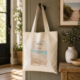 All We Sea Is Love Beach Hearts Sand Monogrammed  Tote Bag