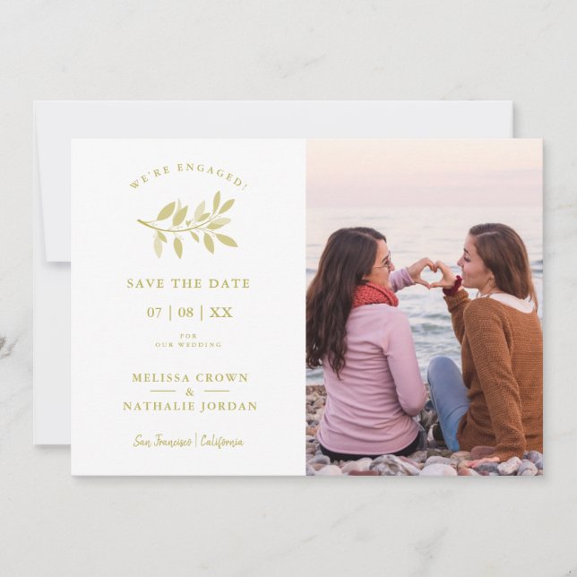 All Wedding LGBT Golden Effect Branches Photo Save The Date (Front)