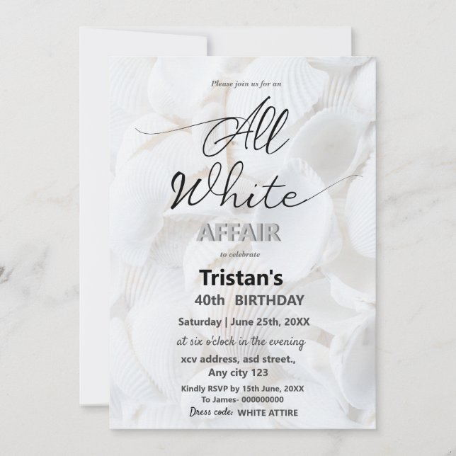 All White Affair or party Invitation (Front)