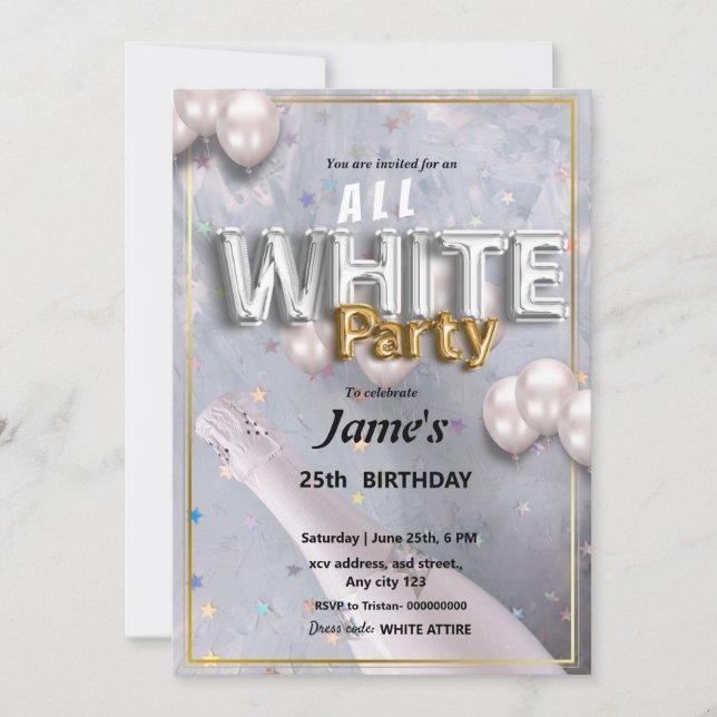 All White Affair or party Invitation (Front)