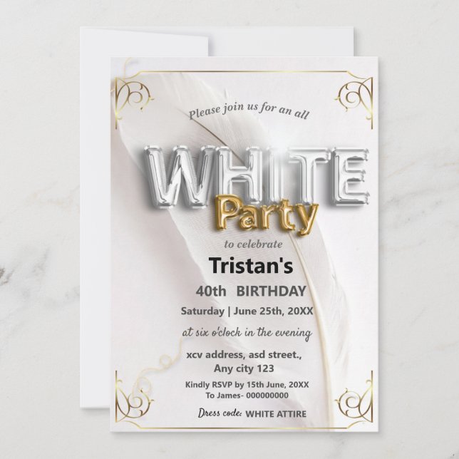 All White Affair or party Invitation (Front)