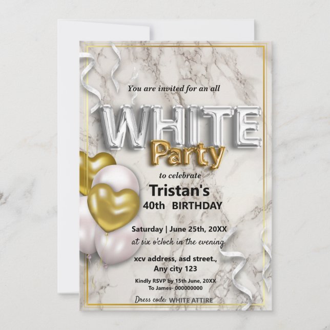 All White Affair or party Invitation (Front)