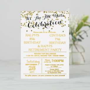 All White Celebration Gold Foil Text Invitation