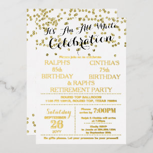 All White Celebration Gold Foil Text Invitation