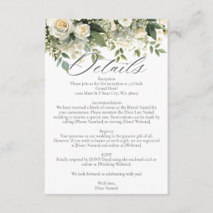 All White Hydrangea Rose Flowers Greenery Wedding Enclosure Card