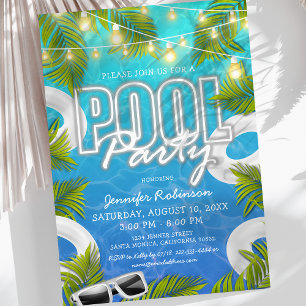 All White Pool Party Invitation