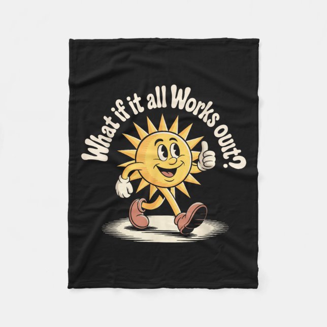 All Works Out Retro Rubber Hose Sun Motivational P Fleece Blanket (Front)