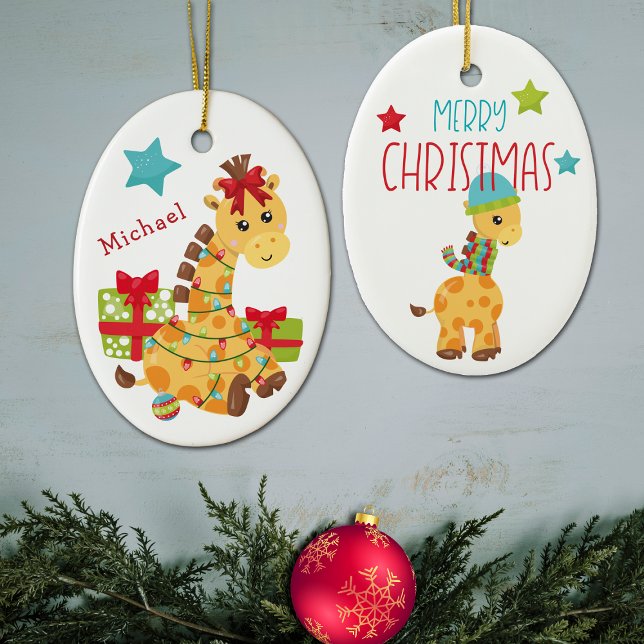 All Wrapped Up Giraffe Kids Christmas Ceramic Ornament (Creator Uploaded)