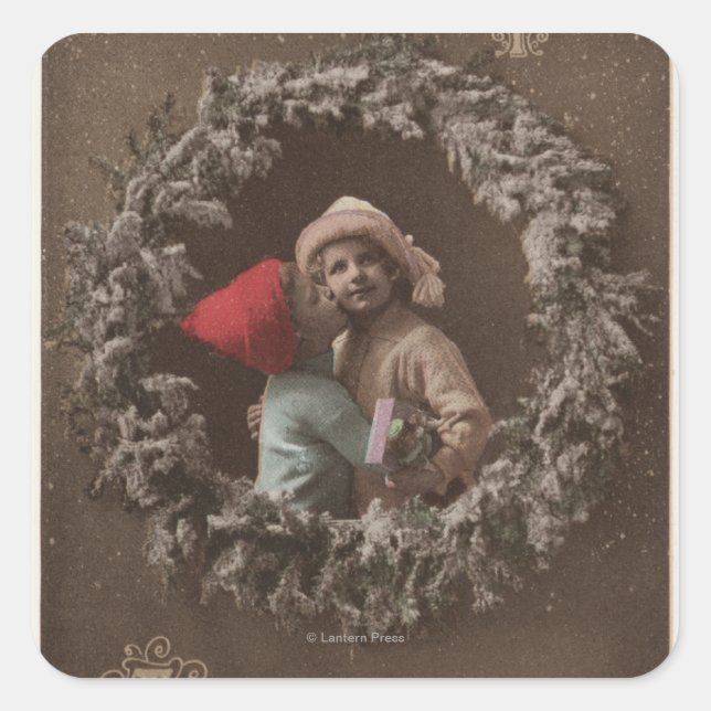 All XMAS Joys Be ThineLittle Kids Kissing Square Sticker (Front)