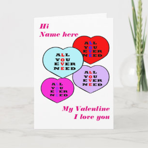 All You Ever Need Love, heart Valentine customize Holiday Card