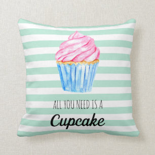 All you need is a Cupcake Watercolor Stripes Sweet Throw Pillow