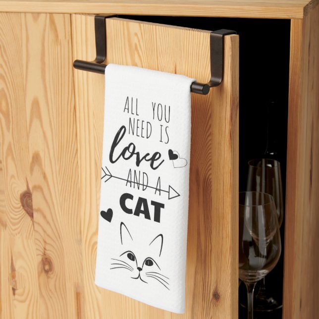 All You Need is Love and a Cat Kitchen Towel (Thirds Fold)