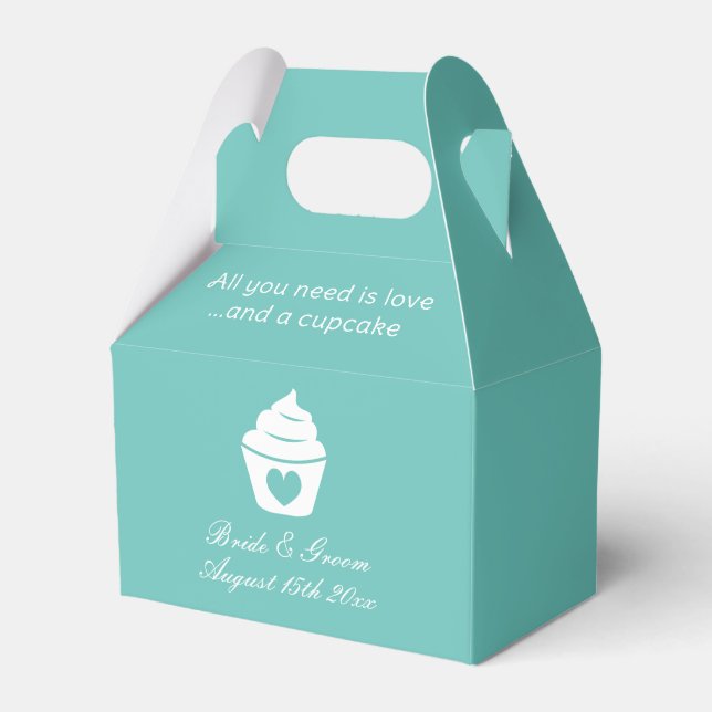 All you need is love and a cupcake teal wedding favor box (Front Side)