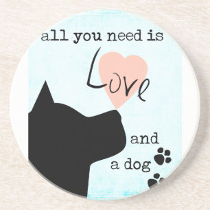all you need is love and a dog pink blue pit bull coaster