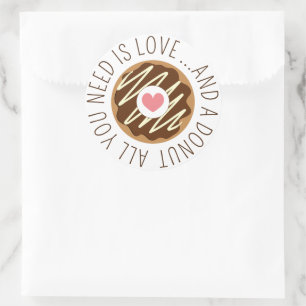 All you need is love and a doughnut wedding favour classic round sticker