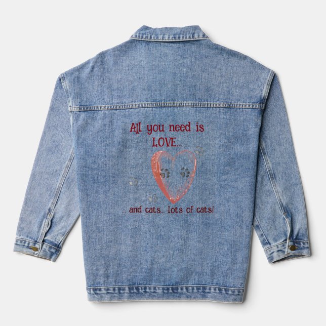 All you need is LOVE and CATS, Pawprint Heart Denim Jacket (Back)