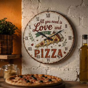 All You Need Is Love and Pizza Large Clock