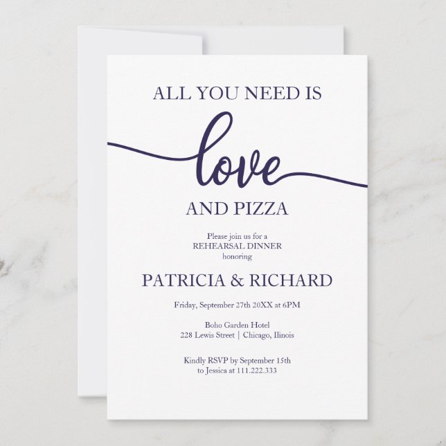 All You Need Is Love And Pizza Rehearsal Dinner Invitation (Front)