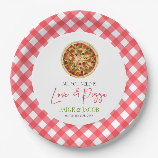 All You Need Is Love and Pizza Rehearsal Dinner Paper Plate (Front)