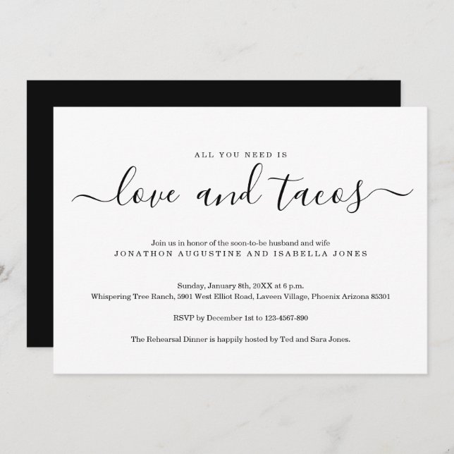 All You Need is Love and Tacos Rehearsal Dinner Invitation (Front/Back)