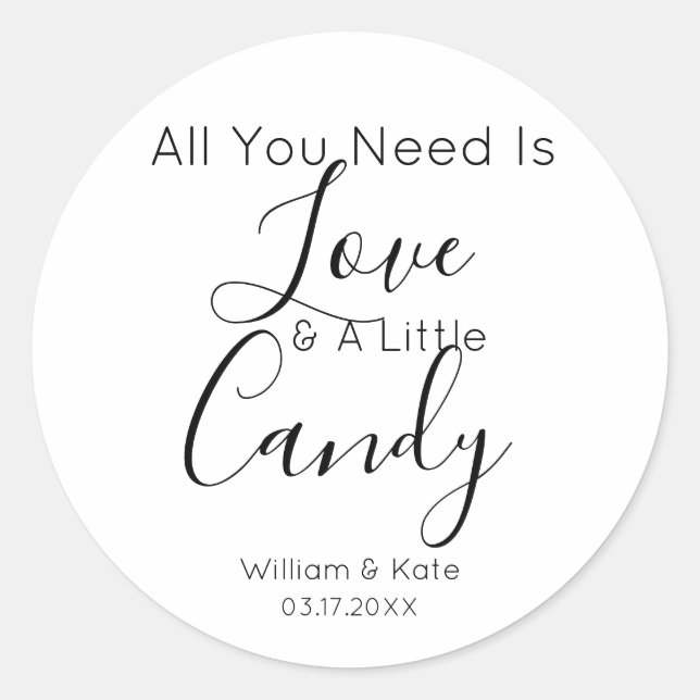 All You Need Is Love Candy Modern Wedding Favour Classic Round Sticker (Front)