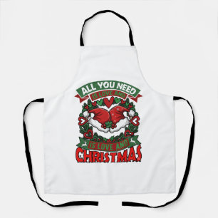 All You Need Is Love Christmas Santa Hats Hearts W Apron