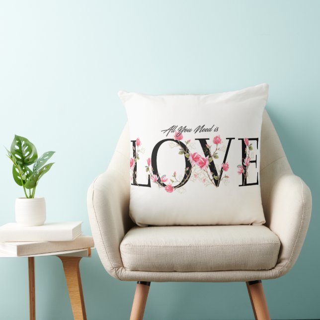 All You Need is Love Floral Alphabets Throw Pillow (Chair)