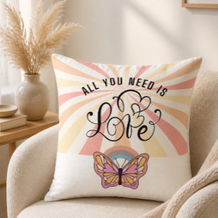 All You Need is Love Groovy Butterfly Throw Pillow